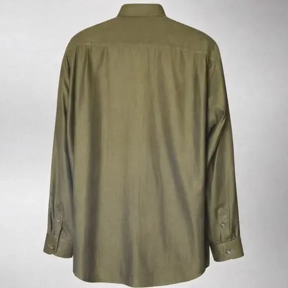 Brioni Sport Italy Olive Herringbone Cotton Shirt Mens M Luxury Classic Fit - Picture 5 of 10